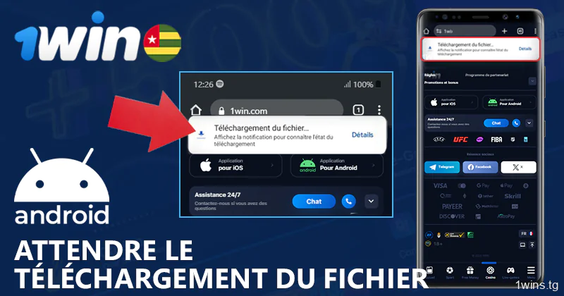 Attendre la fin du téléchargement de l'application 1Win pour Android