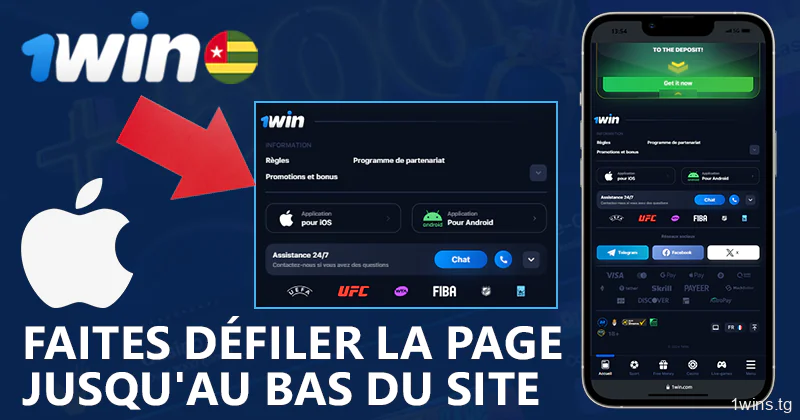 Descendez jusqu'au bas de la page du site web de 1Win