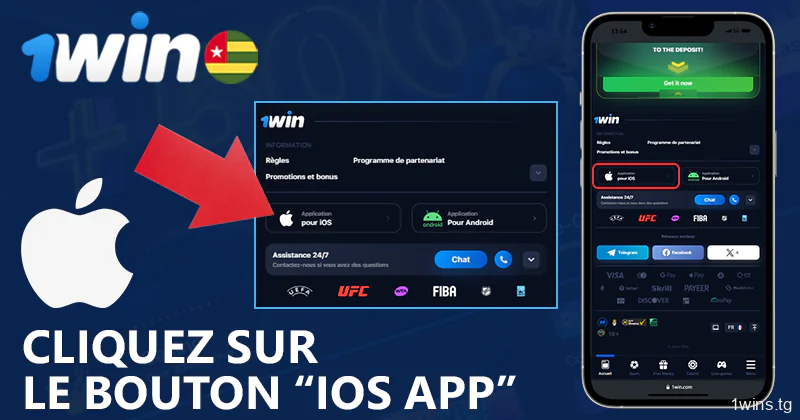 Cliquez sur le bouton "Télécharger pour iOS" pour télécharger l'application 1Win