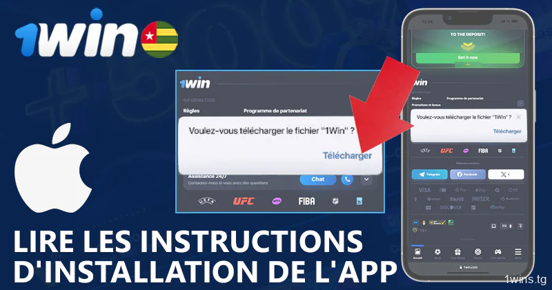 Confirmez le téléchargement de l'application 1Win sur votre iPhone