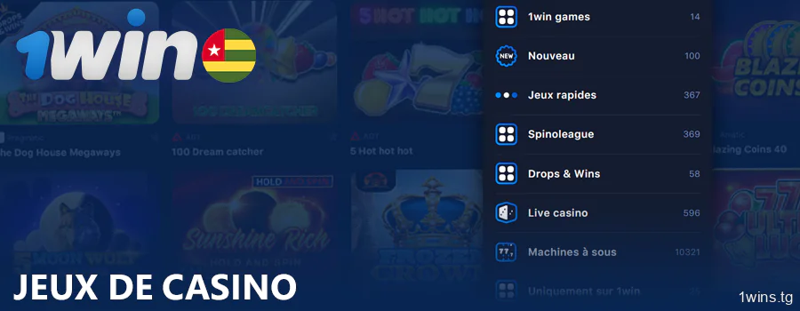 Jeux disponibles sur le casino en ligne 1Win