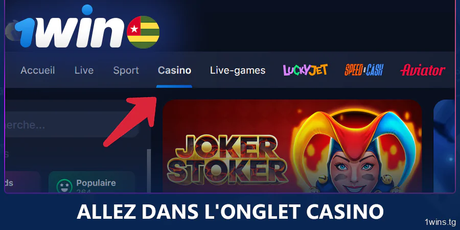 Aller dans la section du casino 1Win