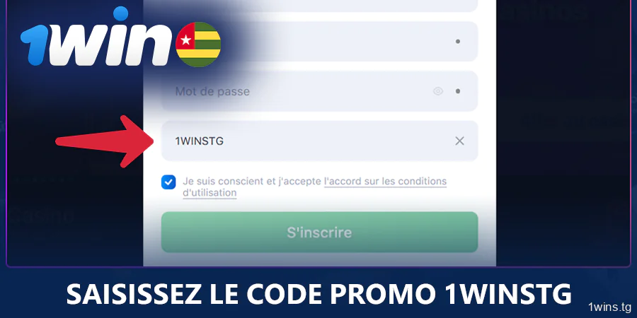 Saisir le code promo dans le formulaire d'inscription à 1Win