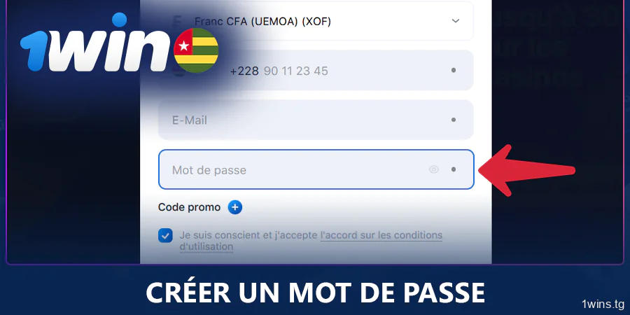 Créez un mot de passe fort lors de l'enregistrement sur 1Win