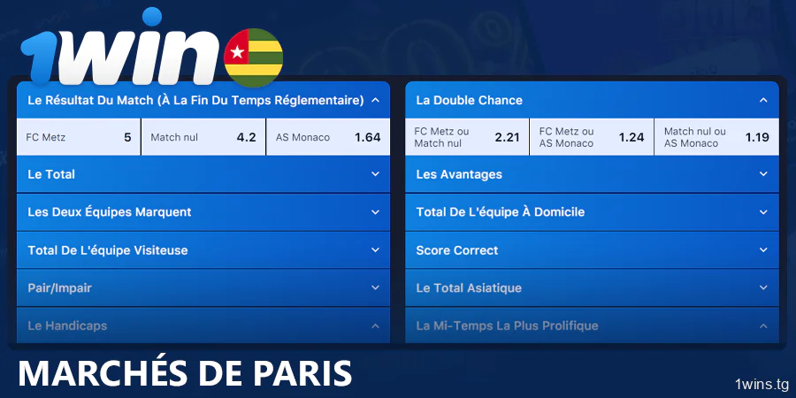 Marchés de paris disponibles sur 1Win