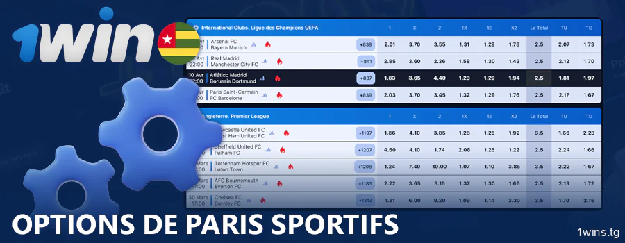 1Win Options de paris pour les joueurs du Togo