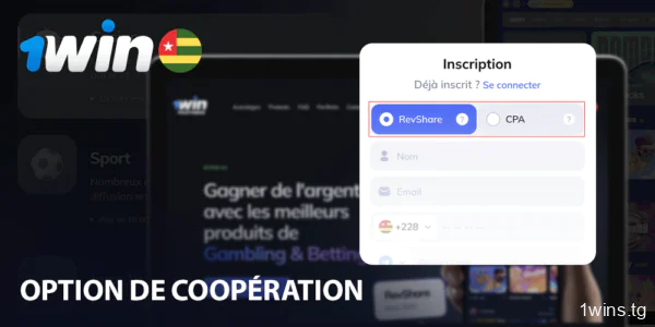 Choisissez l'option de collaboration souhaitée avec CPA ou RevShare sur 1win au Togo