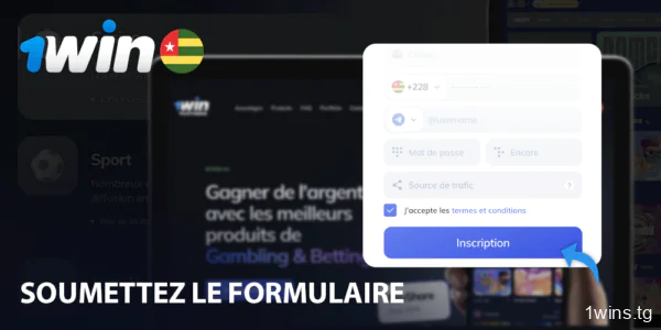 Envoyez vos données en cliquant sur le bouton s'Inscrire sur le site 1win