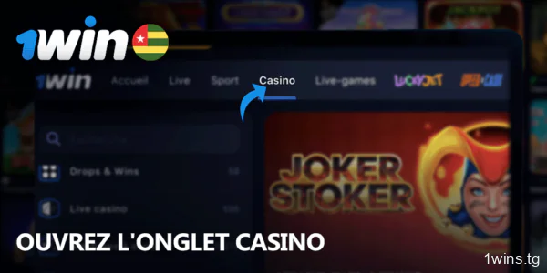 Dans le menu supérieur, ouvrez l'onglet "Casino" sur 1win