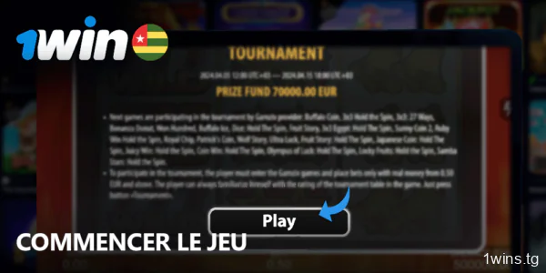 Cliquez sur le bouton Jouer en bas de la page pour commencer à jouer aux machines à sous sur 1win au Togo