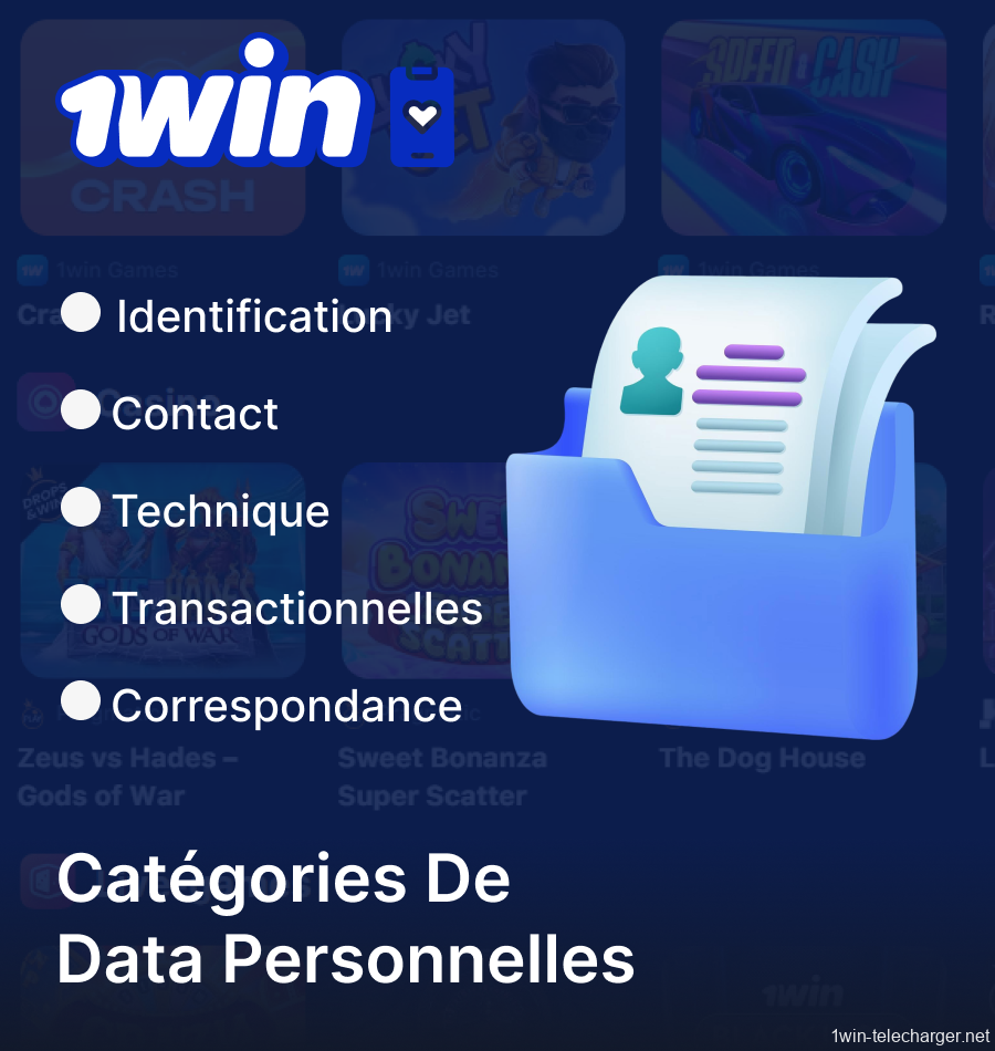 Catégories de données personnelles sur l'application 1win